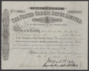 Felted Fabric Depot, Ltd., £5 shares, 1874, first issue