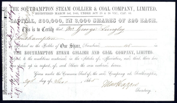Southampton-Steam-Collier-Coal-Co-Ltd-20-shares-1865-381866752174