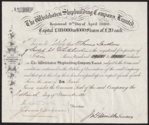 Whitehaven Shipbuilding Co. Ltd., £20 shares, 1881 - Image 1