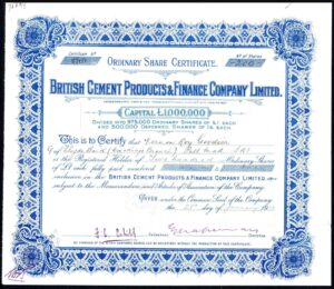 British Cement Products & Finance Co. Ltd., £1 shares, Capital increased, 1929 - Image 1