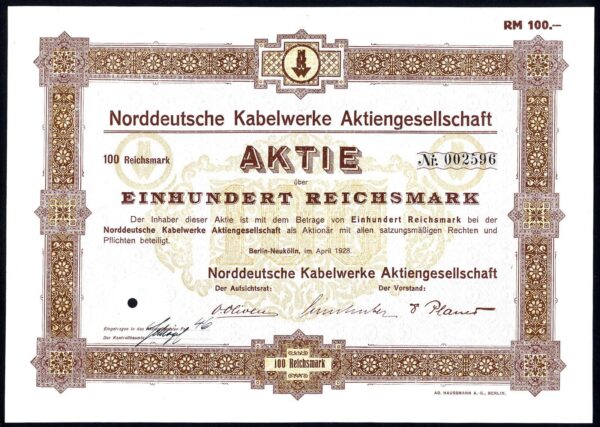 Germany-Norddeutsche-Kabelwerke-AG-100RM-share-1928-172054552455