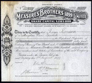 Measures Brothers (1899) Ltd., £1 ordinary shares, 1899, iron and steel - Image 1