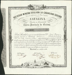 Spain: Soc Minera Titulada la Casualidad Segunda 'Catalina', one share, 1851