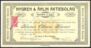 Sweden: Nygren & Ahlin Aktiebolag, 1000 kroner share, 1912