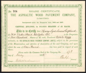 Asphaltic Wood Pavement Co. Ltd., £1 shares, 1876