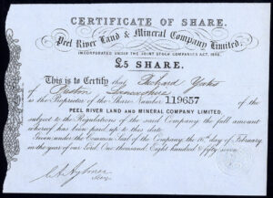 Australia: Peel River Land & Mineral Co. Ltd., £5 share, 1857