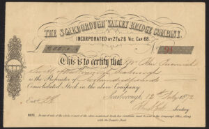 Scarborough Valley Bridge Company, Consolidated stock cert., 1867.