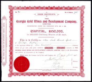 Spain/USA:Georgia Gold Mines & Development Co. Ltd., £1 shares, 1903