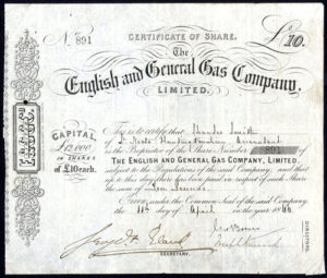 English and General Gas Co. Ltd., £10 share, 1866