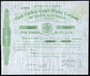Australia: Great Northern Copper Mining Co. of South Australia, 5 shares of £2, 1859