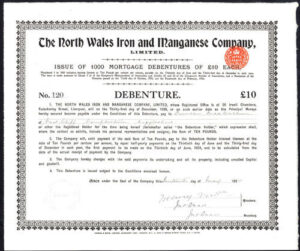 North Wales Iron & Manganese Co. Ltd., £10 Mortgage debenture, 1925