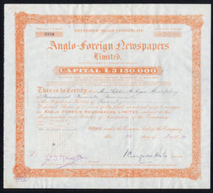 Anglo-Foreign Newspapers Ltd., deferred 1/- shares, 1929