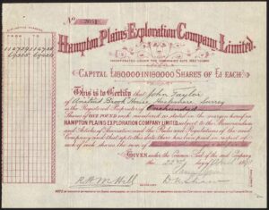 Australia: Hampton Plains Exploration Co. Ltd.,  £1 shares, 1890s