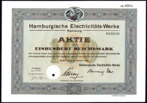 Germany: Hamburgische Electricitats-Werke, 100RM share, 1931